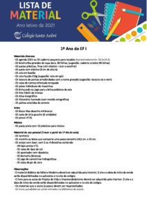 Lista de Material Escolar 1º Ano - Colégio Santo André - Jaboticabal